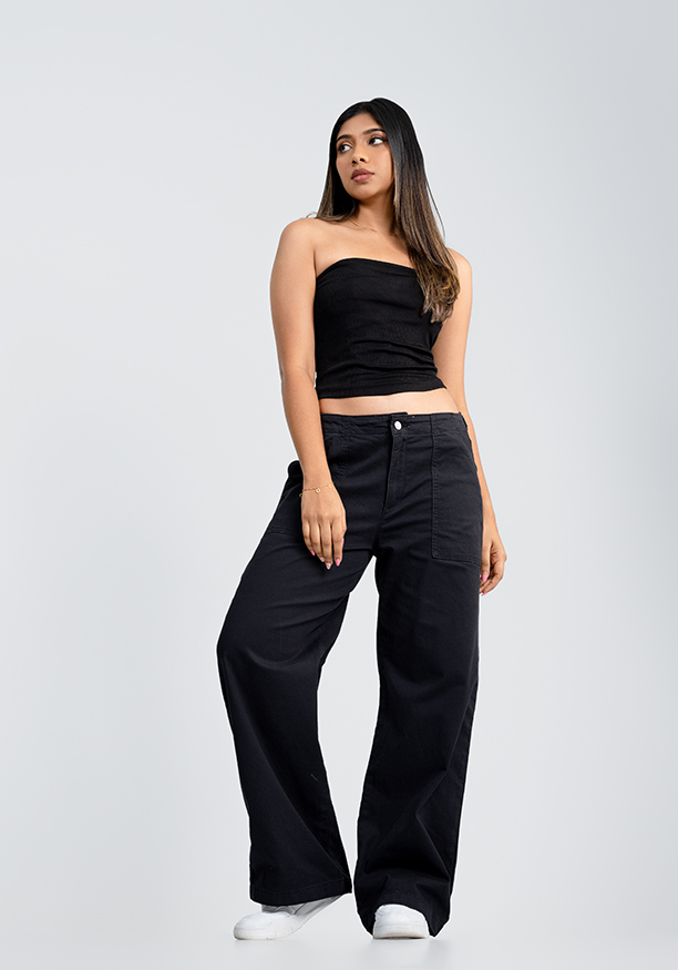 ANA HIGH WAIST BLACK BELL PANT